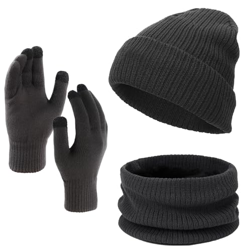 TAGVO Winter Warm Beanie Mütze Schal Touchscreen Handschuhe Set, Wintermütze Schlauchschal Halswärmer Winterhandschuhe mit Superweiches Fleece Warmfutter für Herren und Damen von TAGVO