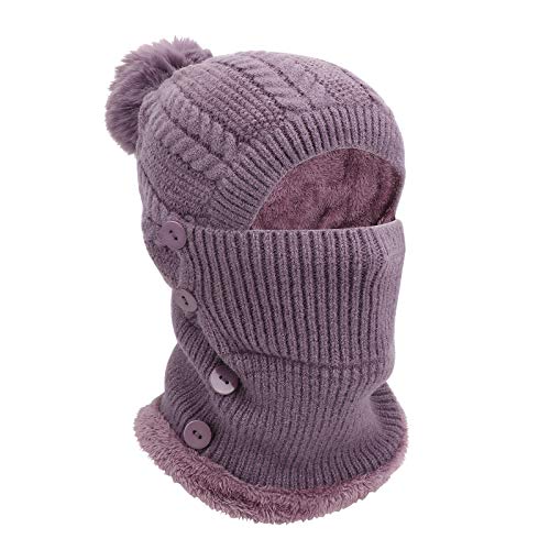 TAGVO Winter Warm Strickmütze&Halswärmer-Sets, Flexible Strickmütze mit Haarball, weiches, Dickes Fleece gefüttert, verstellbare Gesichtsmaske für Frauen für Outdoor-Sportarten, Wintergeschenk von TAGVO