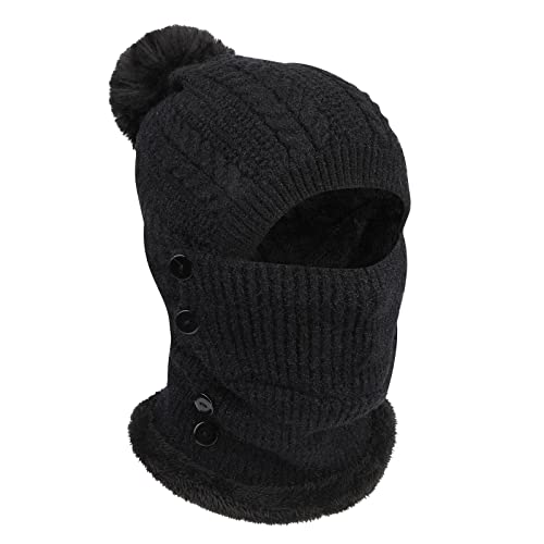 TAGVO Winter Warm Strickmütze&Halswärmer-Sets, Flexible Strickmütze mit Haarball, weiches, Dickes Fleece gefüttert, verstellbare Gesichtsmaske für Frauen für Outdoor-Sportarten, Wintergeschenk von TAGVO