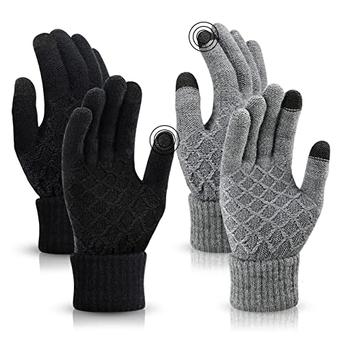 TAGVO Winter Warme Strickhandschuhe Unisex, 2 Paar Winter Handschuh Damen Touchscreen Warme Handschuhe Sport Warm und Winddicht Winterhandschuhe für Skifahren Radfahren und SMS von TAGVO