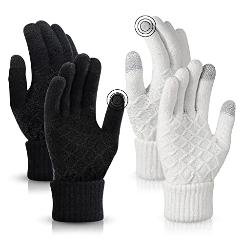 TAGVO Winter Warme Strickhandschuhe Unisex, 2 Paar Winter Handschuh Damen Touchscreen Warme Handschuhe Sport Warm und Winddicht Winterhandschuhe für Skifahren Radfahren und SMS von TAGVO