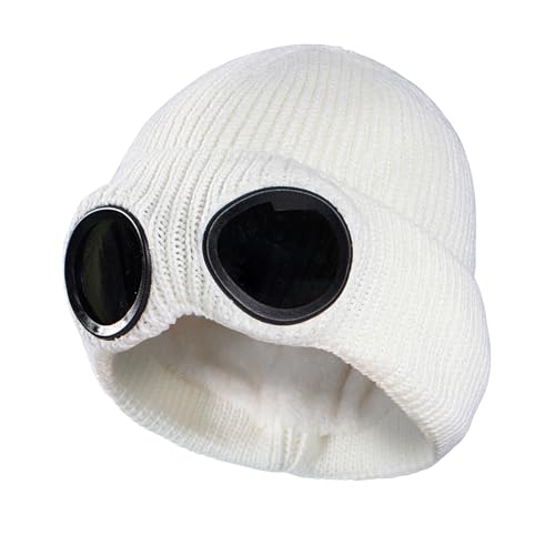 TAGVO Winter Warme Strickmütze, Winddichte Thermo Weiche Fleecefutter Skifahren Wandern Laufen Mütze mit Abnehmbarer Schutzbrille, Slouchy Thick Skull Cap für Männer Frauen Erwachsene Outdoor Sport von TAGVO