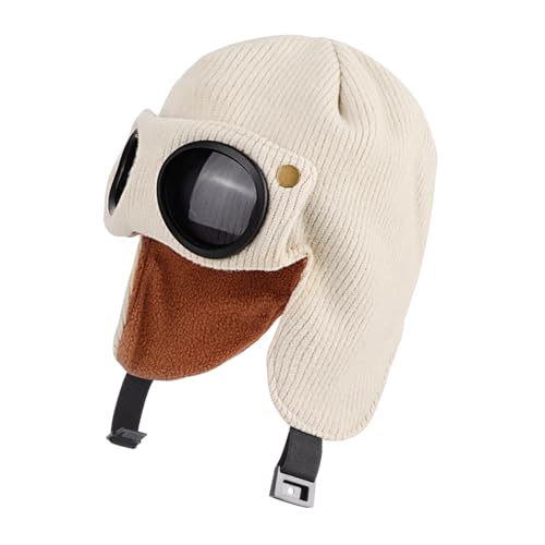 TAGVO Winter Warme Strickmütze Kinder, Thermo Mütze mit Windschutzscheibenbrille und Ohrenklappen, Multifunktional Winddicht Einstellbar Beanie Mütze mit Weichem Fleece für Jungen und Mädchen von TAGVO