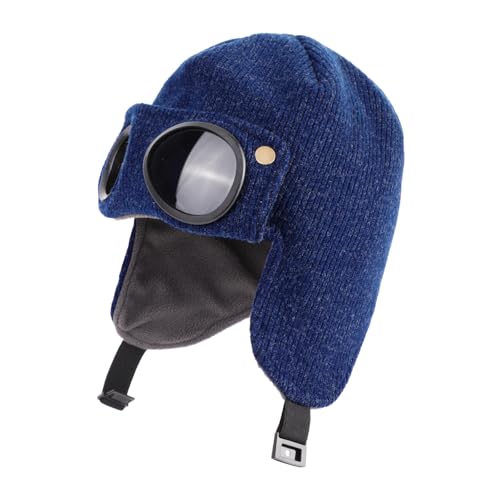 TAGVO Winter Warme Strickmütze Kinder, Thermo Mütze mit Windschutzscheibenbrille und Ohrenklappen, Multifunktional Winddicht Einstellbar Beanie Mütze mit Weichem Fleece für Jungen und Mädchen von TAGVO
