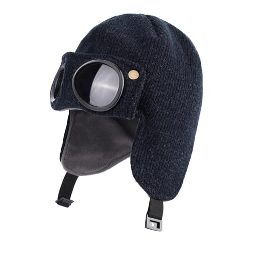 TAGVO Winter Warme Strickmütze Kinder, Thermo Mütze mit Windschutzscheibenbrille und Ohrenklappen, Multifunktional Winddicht Einstellbar Beanie Mütze mit Weichem Fleece für Jungen und Mädchen von TAGVO