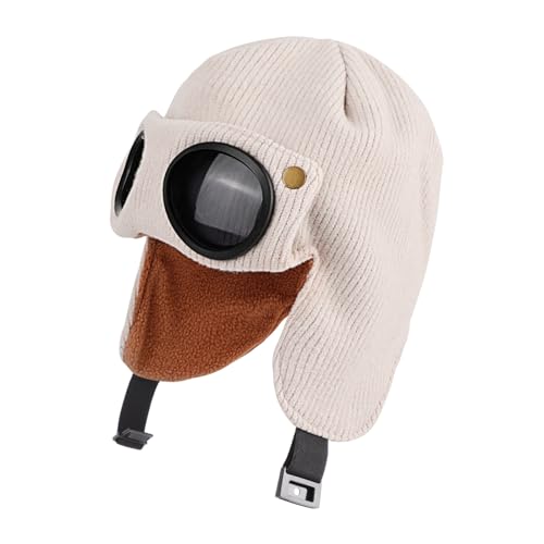 TAGVO Winter Warme Strickmütze Kinder, Thermo Mütze mit Windschutzscheibenbrille und Ohrenklappen, Multifunktional Winddicht Einstellbar Beanie Mütze mit Weichem Fleece für Jungen und Mädchen von TAGVO