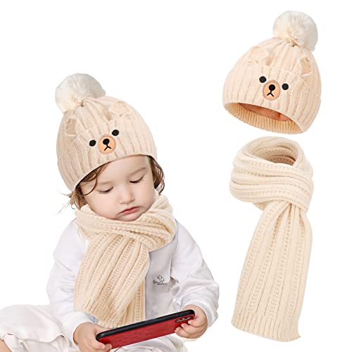 TAGVO Wintermütze Beanie Hut Schal Set für Kinder, Kinder Jungen Mädchen Mütze Schal Set Wintermütze Beanie Hut Schal Set für Kinder, Winter Set Mütze und Strick Schal für Mädchen, 3-10 Jahre von TAGVO