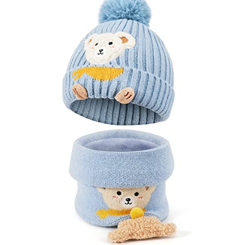 TAGVO Wintermütze Beanie Hut Schal Set für Kinder, Winter verdicken Fleece gefüttert Thermisch gestrickte Mütze Halswärmer Set, für Kinder Kinder Jungen Mädchen, 3-6 Jahre von TAGVO