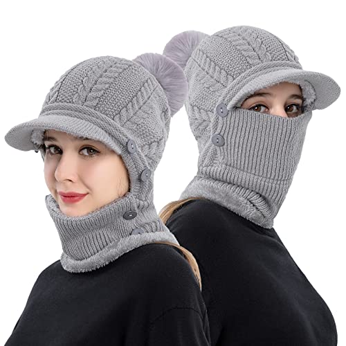 TAGVO Wintermütze Damen Schal Set, Winter warme Mütze Schal Set für Damen und Herren, Winter Warm Strickmütze&Halswärmer-Sets, Flexible Strickmütze mit Haarball für Frauen für Outdoor-Sportarten von TAGVO