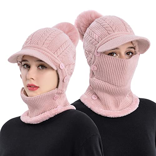 TAGVO Wintermütze Damen Schal Set, Winter warme Mütze Schal Set für Damen und Herren, Winter Warm Strickmütze&Halswärmer-Sets, Flexible Strickmütze mit Haarball für Frauen für Outdoor-Sportarten von TAGVO