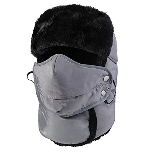 TAGVO Wintermütze mit Ohrenklappen, Fellmütze, Kunstfellmütze, Fliegermütze mit Winddichte Abnehmbarer Gesichtsmaske für Skifahren, Schlittschuhlaufen und andere Outdoor-Aktivitäten One-Size Grau von TAGVO