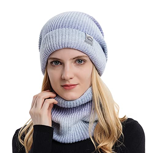 TAGVO Wintermütze und Loop Schal Damen Winter Warme Mütze Beanie Schal Set mit Dicke Fleecefutter für Ski von TAGVO