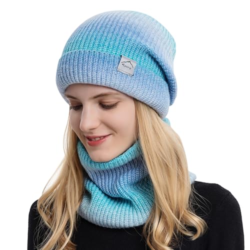 TAGVO Wintermütze und Loop Schal Damen Winter Warme Mütze Beanie Schal Set mit Dicke Fleecefutter für Ski von TAGVO