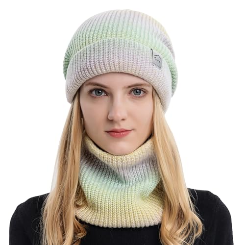 TAGVO Wintermütze und Loop Schal Damen Winter Warme Mütze Beanie Schal Set mit Dicke Fleecefutter für Ski von TAGVO