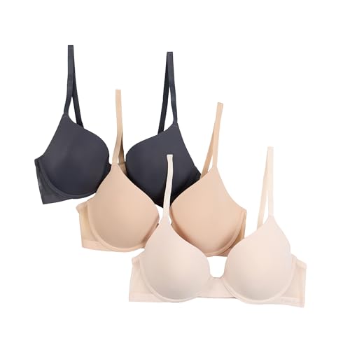 TAHARI Damen 3-Pack Everyday Lift Bra with Mesh Panels BH, Halbtransparent, bloß, nackt (Bare Nude), 85C (3er Pack) von TAHARI