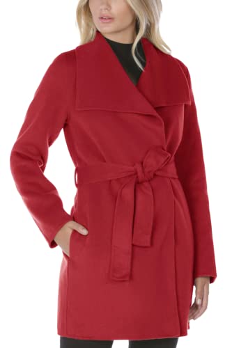 TAHARI Damen Double-Faced Luxury Soft Blend Peacoat-Wrap Wool Coat with Removable Belt Erbsenmantel, Wollmantel, tiefes rot, XS von TAHARI