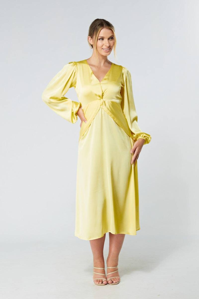 Calissa Gelb Satin-Feeling Gefalteten Körper Midaxi Kleid von TAHLIRA