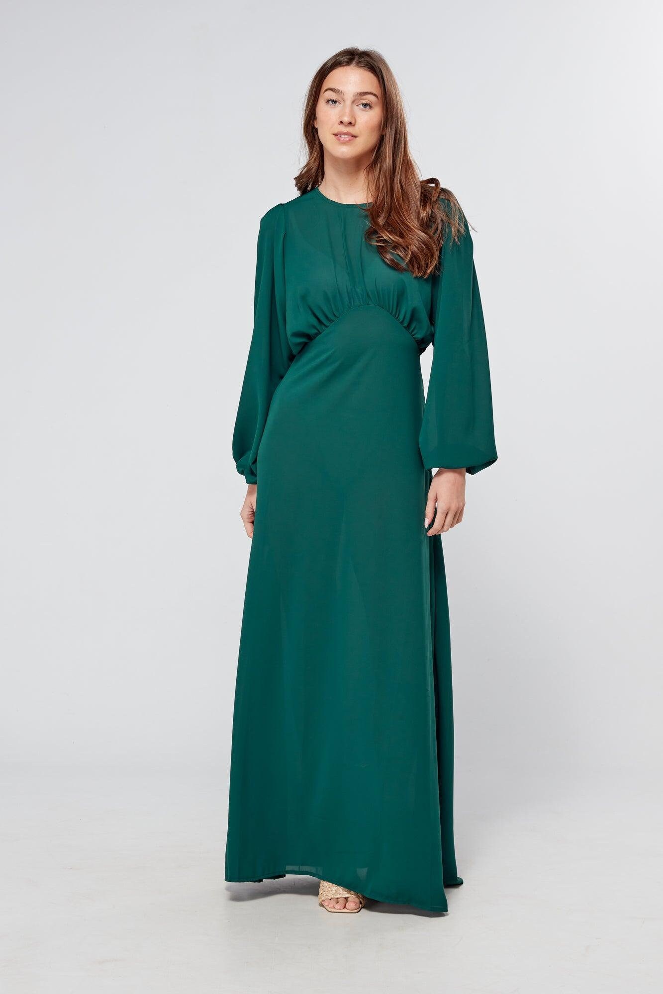 Essina Green Maxi Georgette Mit Schnurrücken Und Runder Taille Essina Green Maxi Georgette Mit Schnurrücken Und Runder Taille von TAHLIRA