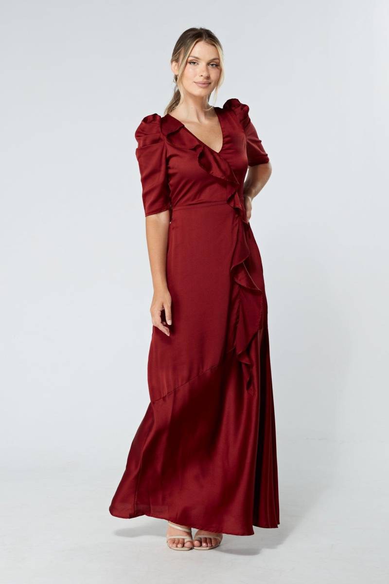 Gänseblümchen Kupferrotes Maxikleid Aus Satinkrepp Mit Gerafften Ärmeln von TAHLIRA