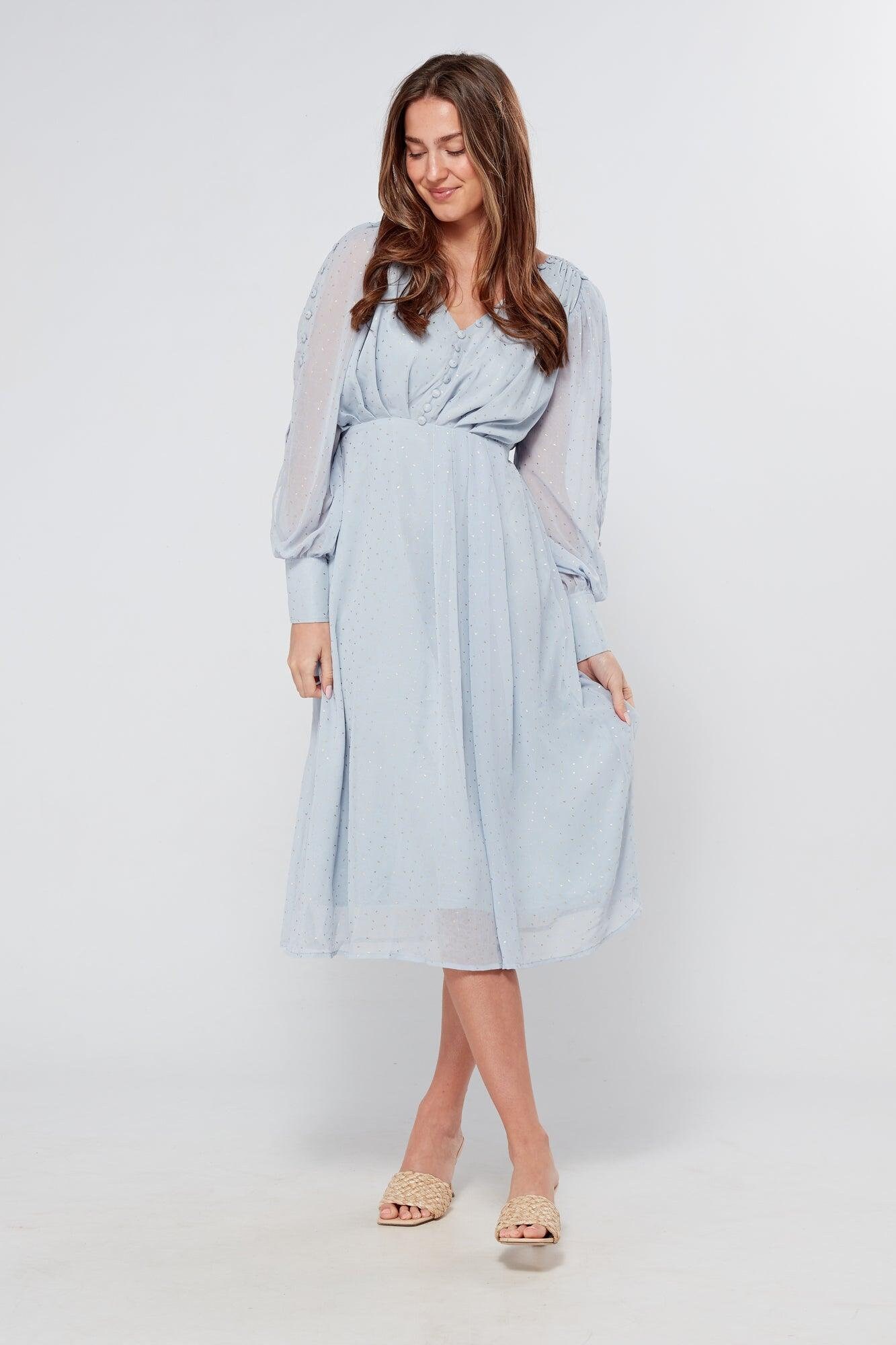 Giselle Blau Und Gold Midi Kleid Giselle Blau Und Gold Midi Kleid von TAHLIRA