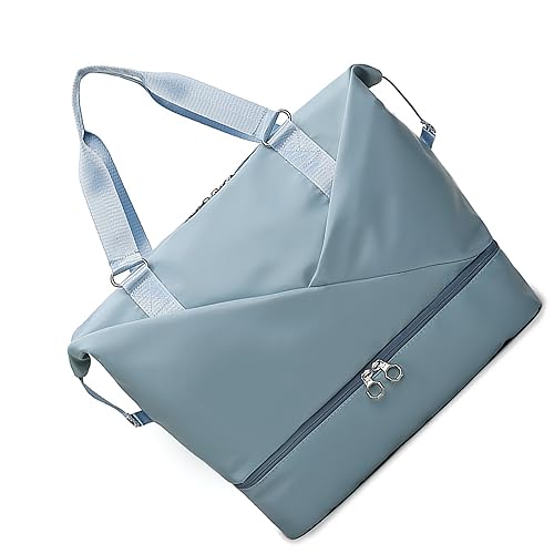 Damen-Reisetasche mit Laptopfach, wasserabweisend, Turnbeutel, Wochenendtasche, Krankenhaustasche, Reisetasche mit separatem Schuhfach und Nassfach, Himmelblau, Farbe A von TAHUAON