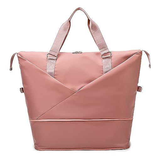 Erweiterbare Damen-Reisetasche mit Laptopfach, wasserabweisend, Turnbeutel, Wochenendtasche, Krankenhaustasche, Reisetasche mit Schuhfach und Nassfach, Rosa, Farbe A von TAHUAON