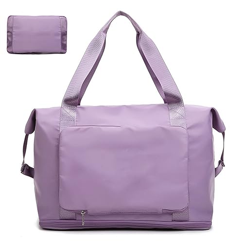 Faltbare Reisetasche mit großer Kapazität, erweiterbare Reisetasche mit Nassfach und Schuhfach, große Wochenend-Übernachtungstasche für Frauen, Handgepäck, Sporttasche, Violett, Farbe A von TAHUAON