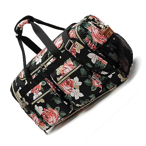 Faltbare Reisetaschen für Männer und Frauen, große Reisetasche, wasserdicht, für Übernachtung, Wochenende, für Fitnessstudio, Gepäck, Blumenmuster, 60 l, Farbe A von TAHUAON