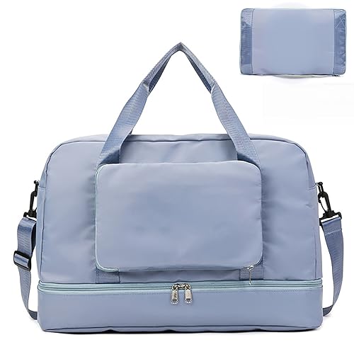 Faltbare Wochenendtasche für Damen, Krankenhaus-Tasche mit Schuhfach und Nassfach, wasserabweisend, Sporttasche, Reisetasche, Reisetasche für Damen und Herren, Blau, Farbe A von TAHUAON