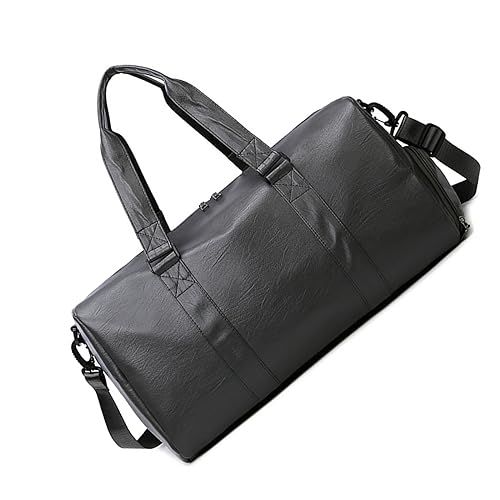 Gym Duffle Bag Wasserdicht Leder Große Sporttaschen Reise Duffel Taschen mit Schuhfach Wet Bag Weekender Übernachtung Tasche Herren Damen Schwarz, Farbe A von TAHUAON