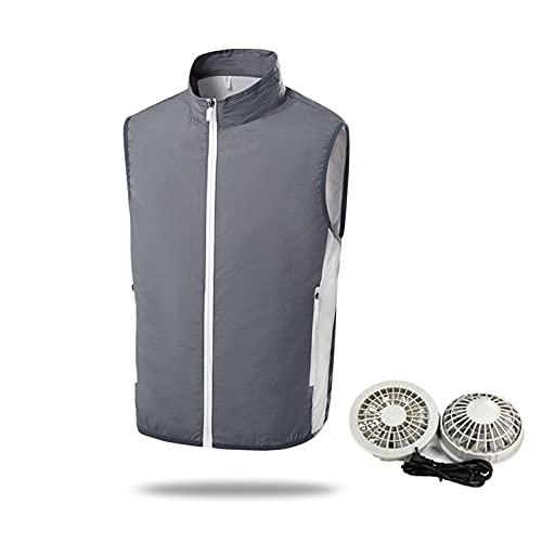 TAHUAON Kühlende Ventilatorweste Jacke Leichtes Netzgewebe Klimaanlage für Sommer Angeln Radfahren Outdoor Arbeit, Dunkelgrau + Ventilator, XXXL von TAHUAON