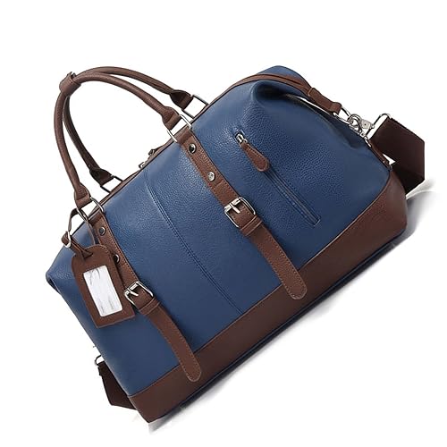 Übergroße Reisetasche, Reisetasche, Leder, Unisex, Schultertasche, tragbare Kabine, Wochenendtasche, Handtasche (blau), Farbe A von TAHUAON