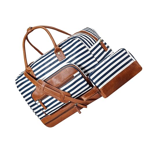 Übernachtungstasche für Damen, Wochenende mit Schuhtaschen und Kulturfach, Weekender Trave Duffle Bag, blau gestreift, 50 l, Farbe A von TAHUAON