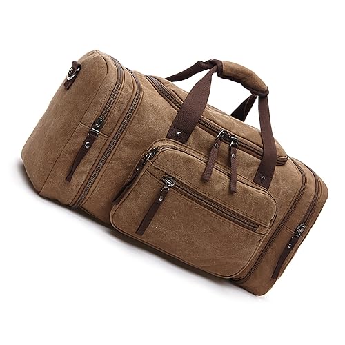 Unisex Reisetasche aus Segeltuch, Reisetasche, Reisetasche, Wochenendtasche für Damen und Herren (braun), Farbe A von TAHUAON