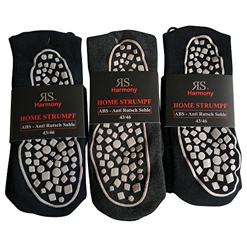 RS 3 Paar Damen Herren ABS Socken Anti Rutsch Socken Stoppersocken Noppensocken (47-50 ( 3x Schwarz)) von TAICHI