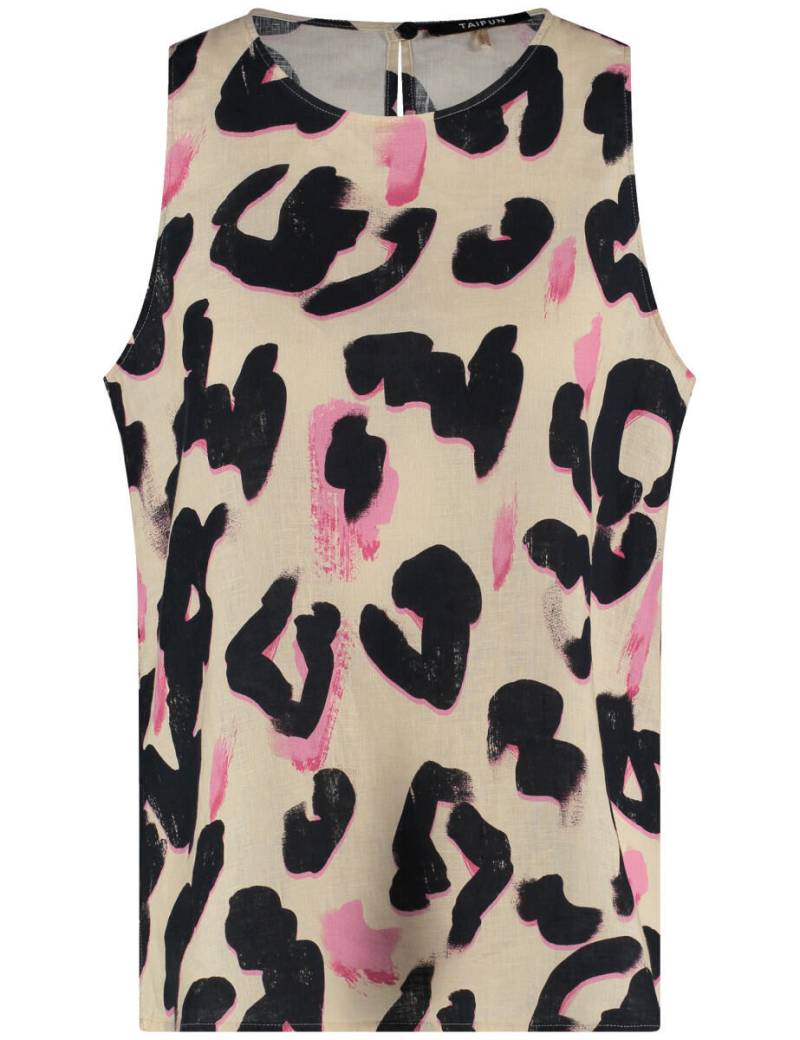 TAIFUN - Ärmellose Leinenbluse mit Leo-Print beige/weiß - Gr. - 38 von TAIFUN