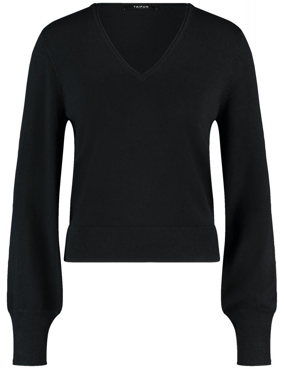TAIFUN - Basic Pullover mit V-Ausschnitt schwarz - Gr. - 36 von TAIFUN