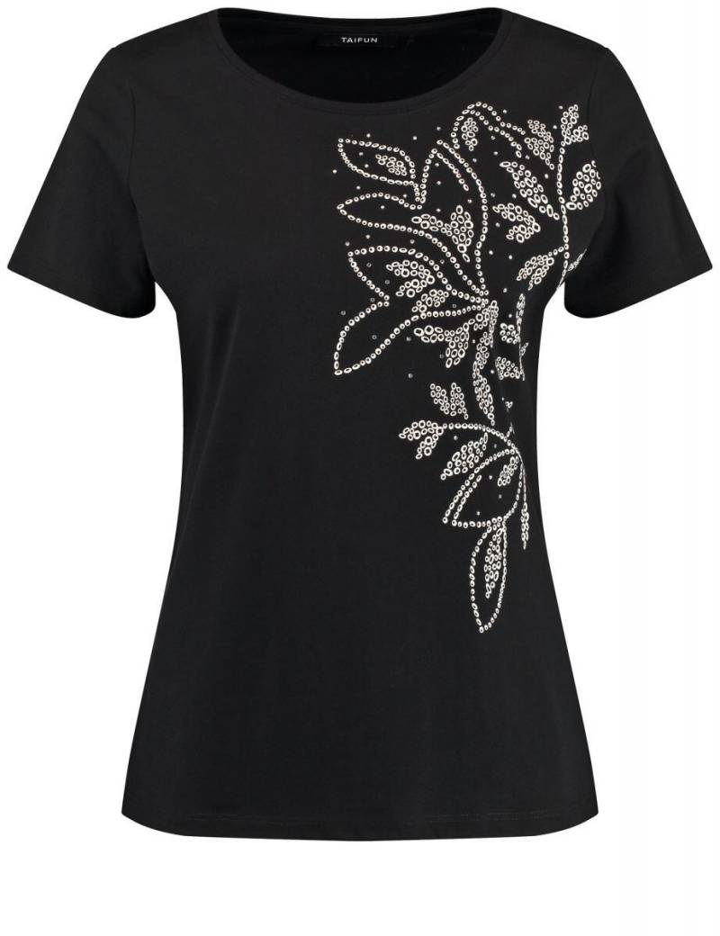 TAIFUN - Baumwoll-T-Shirt mit platziertem Print schwarz - Gr. - 36 von TAIFUN