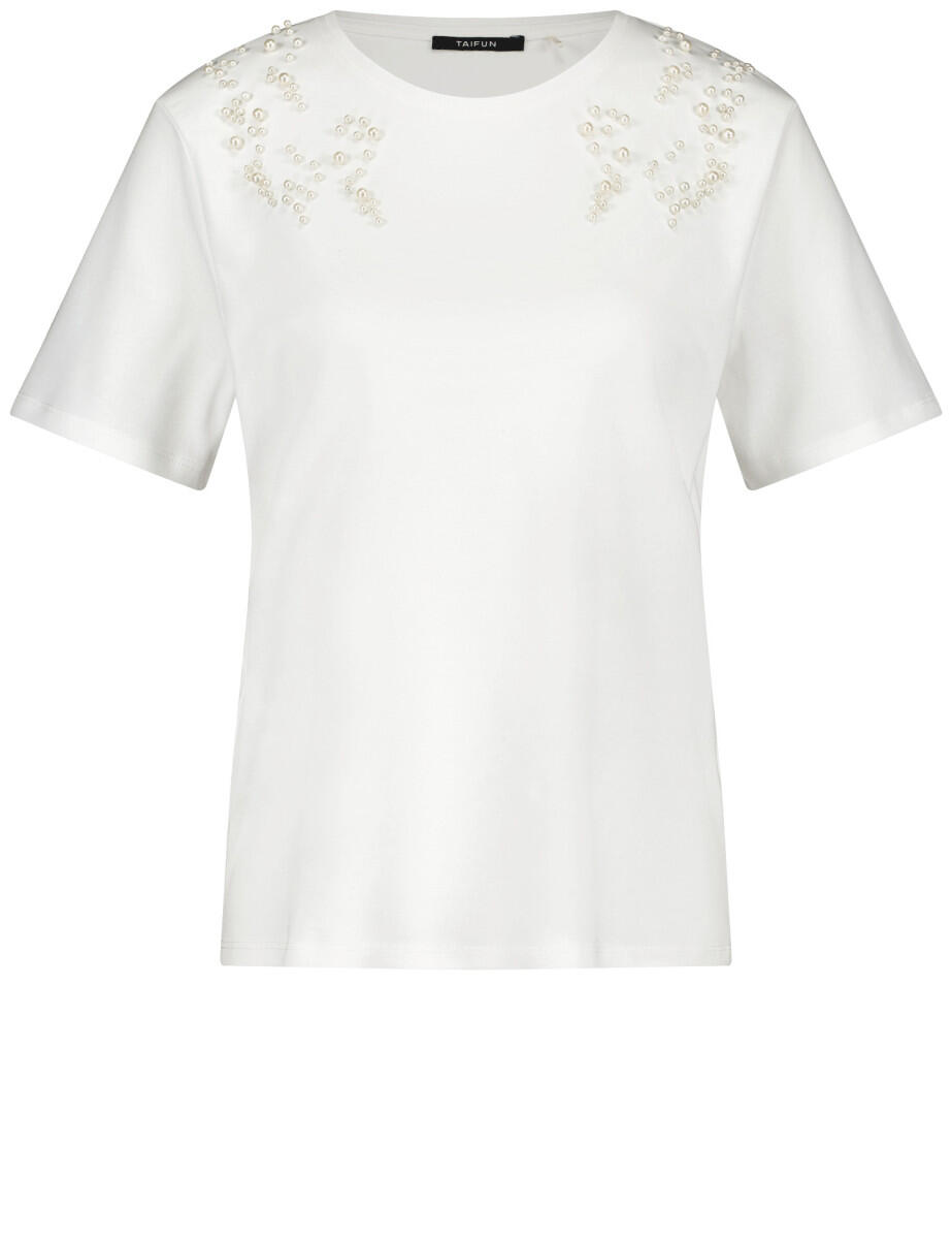 TAIFUN - Baumwollshirt mit Perlen-Dekor weiß - Gr. - 40 von TAIFUN