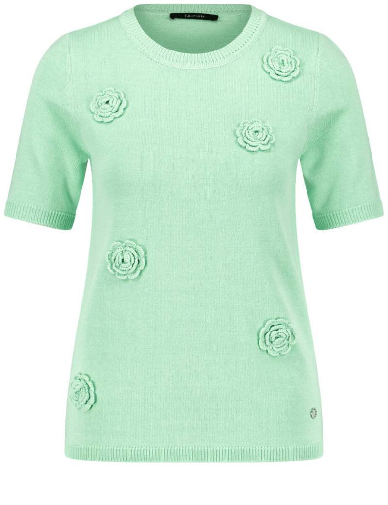TAIFUN - Kurzarmpullover mit Häkel-Blumen grün - Gr. - 36 von TAIFUN