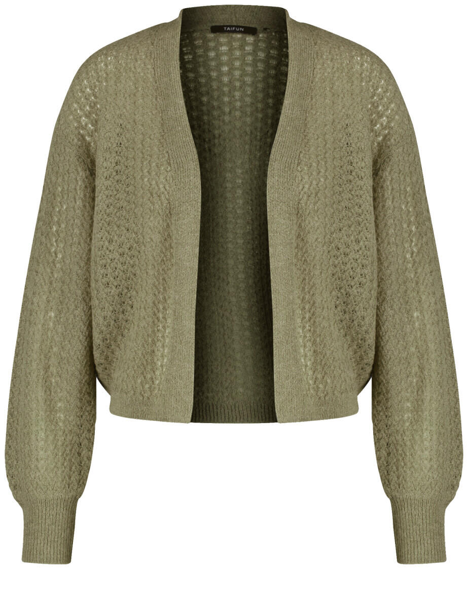 TAIFUN - Offene Strickjacke mit luftigem Strickmuster grün - Gr. - 42 von TAIFUN