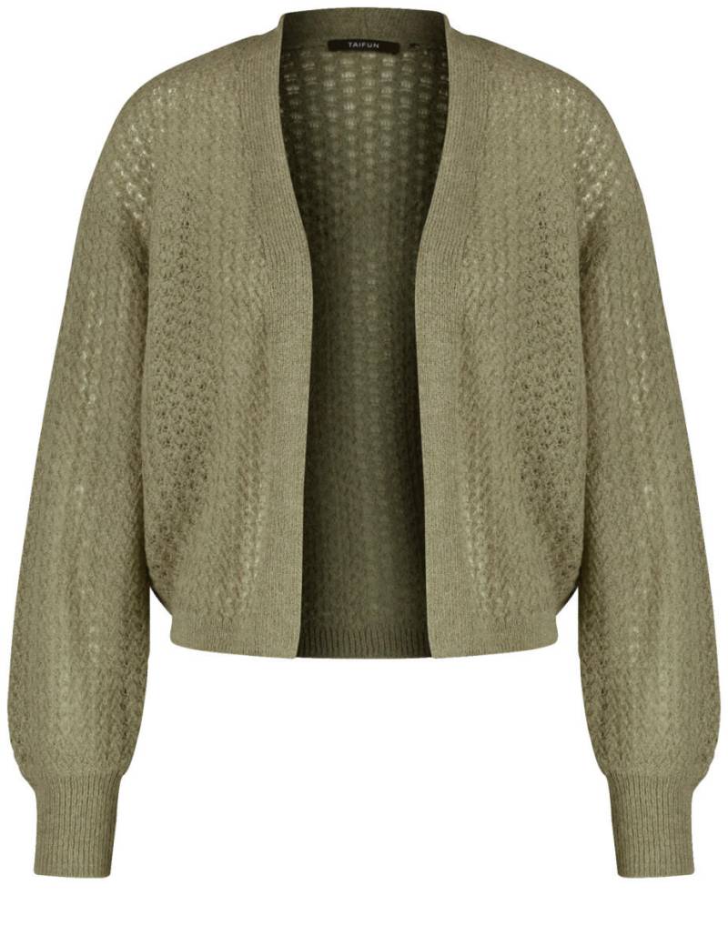 TAIFUN - Offene Strickjacke mit luftigem Strickmuster grün - Gr. - 42 von TAIFUN