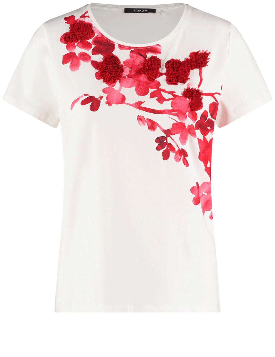 TAIFUN - T-Shirt mit Stoffblüten-Dekor beige/weiß - Gr. - 36 von TAIFUN