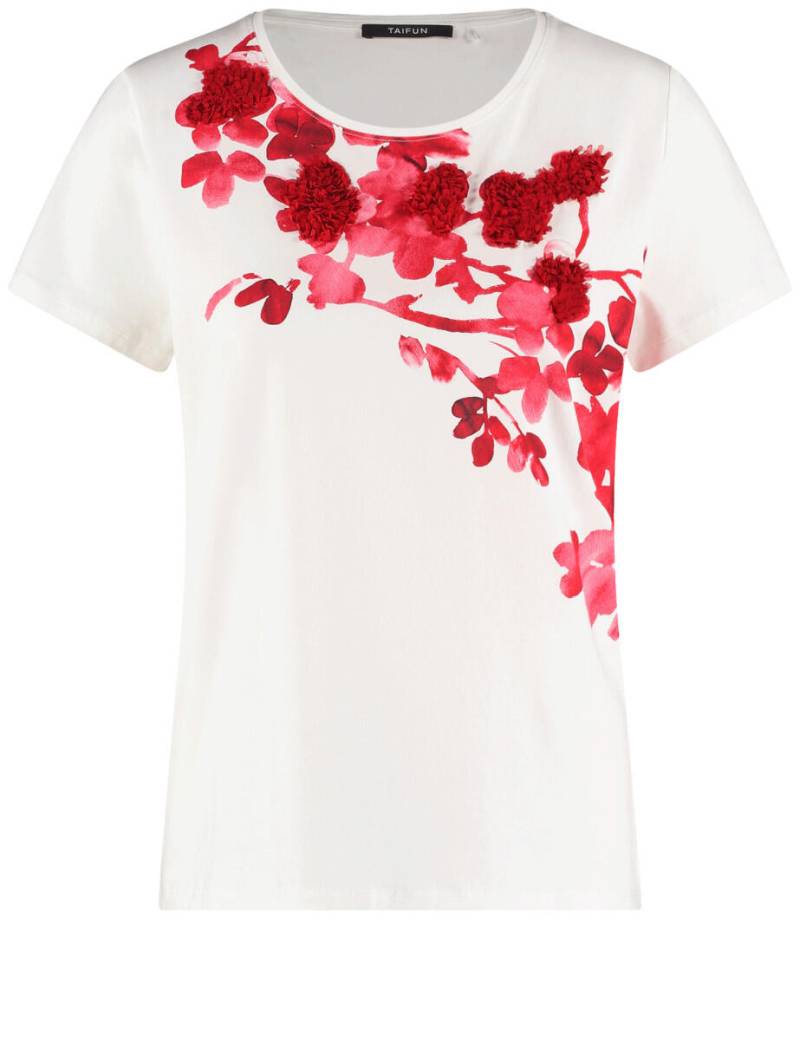TAIFUN - T-Shirt mit Stoffblüten-Dekor beige/weiß - Gr. - 36 von TAIFUN