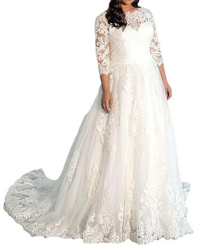 TAIGUHUI Brautkleid Standesamt Große Größen Spitze Brautkleid Boho Tüll Brautkleid, Elfenbein, 48 von TAIGUHUI