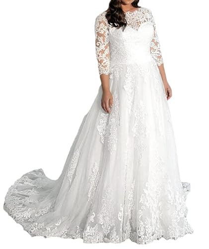 TAIGUHUI Brautkleid Standesamt Große Größen Spitze Brautkleid Boho Tüll Brautkleid, Weiß, 48 von TAIGUHUI