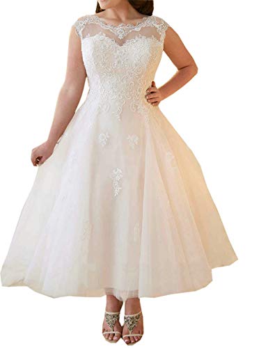 TAIGUHUI Damen Brautkleid Brautkleider Brautmode Tüll Spitze Knöchellänge, Weiß, 44 von TAIGUHUI