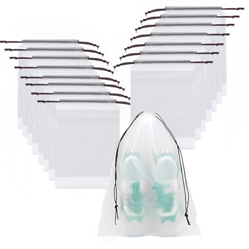 Schuhbeutel Reise, 15 Stück Schuhtasche mit Zugband, Transparente Schuhsack wasserdichte Shoe Bag für Männer und Frauen Reisen Zuhause Aufbewahrungstasche (30 * 35cm) von TAIHE