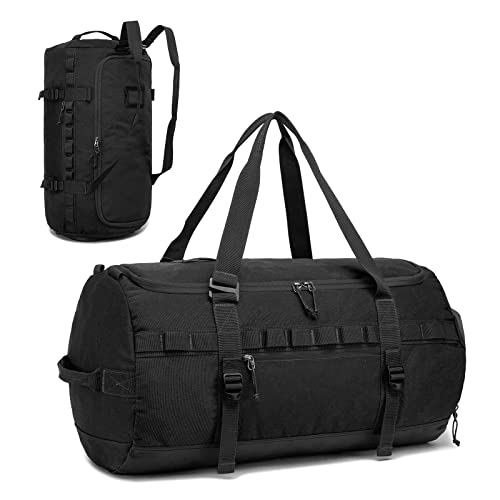 TAIHOYIN 60L Reisetasche Groß Sporttasche Herren und Damen mit Schuhfach & Rucksackfunktion Wasserdicht Trainingstasche Taktisch Fitness Gym Tasche Handgepäck für Weekender Reisen Camping, Schwarz von TAIHOYIN