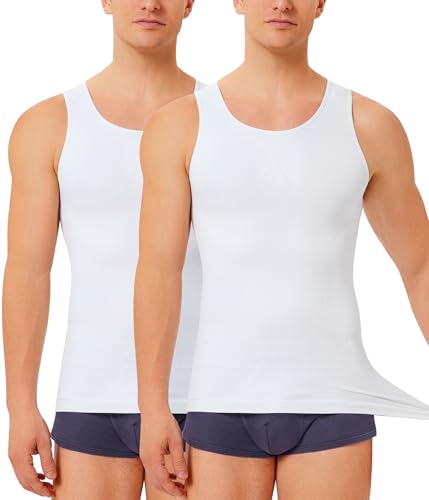 TAILONG 2er-Pack Kompressionsshirt für Herren, Bodyshaper, Bauchweg-Shirt, Tank-Top, Shapewear, Weiß (2er-Pack), 3XL/4XL von TAILONG